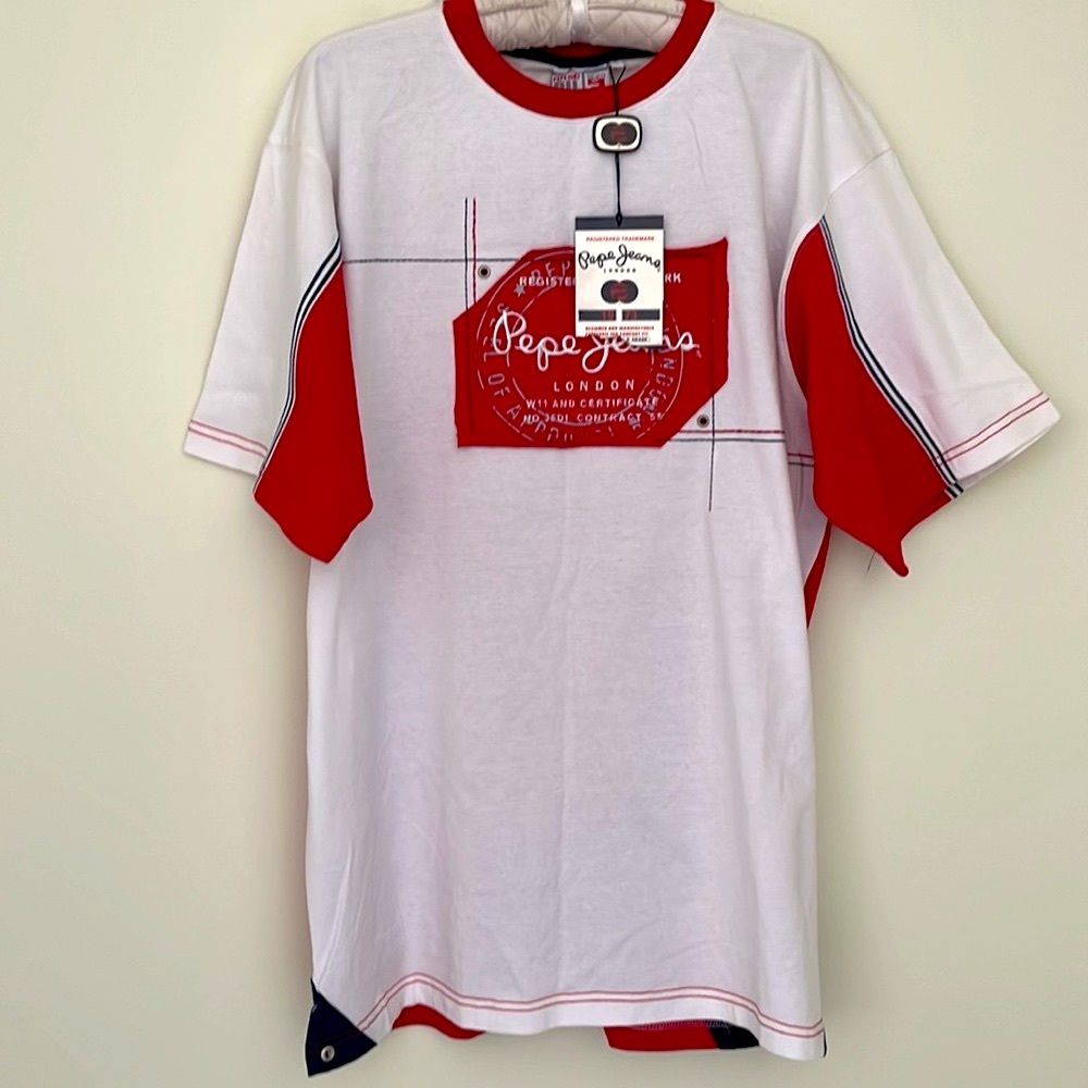 Pepe Jeans London Men’s T-Shirt Size L Color White/Red /Navy